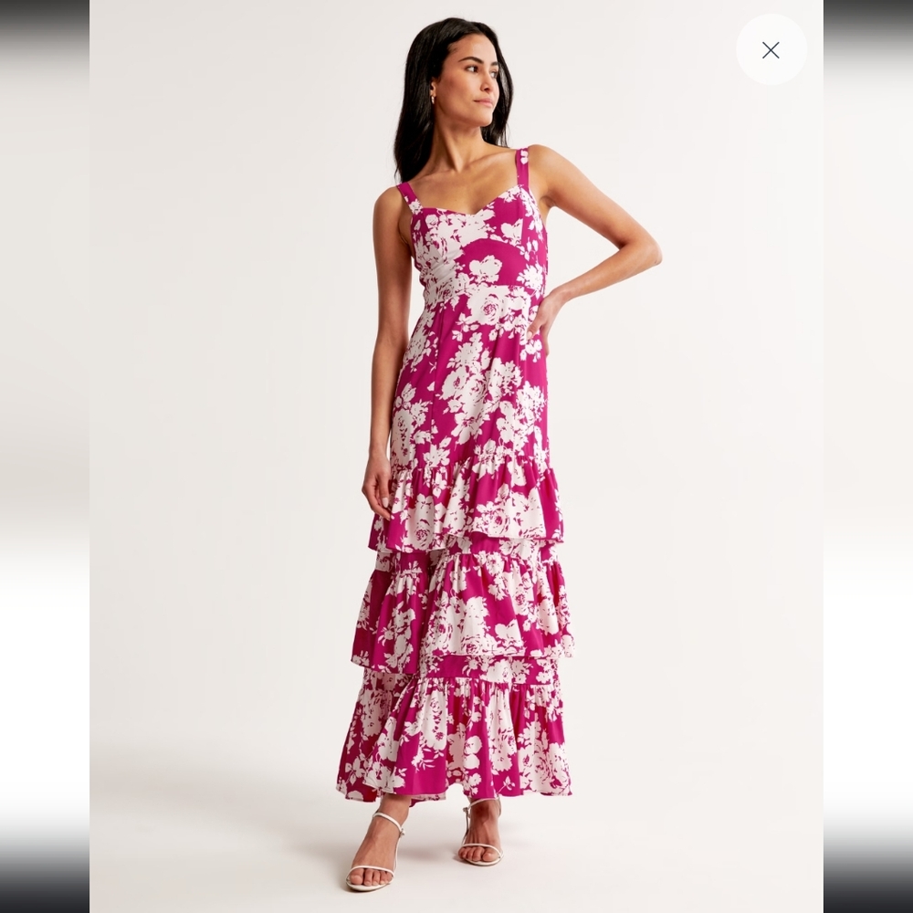 Abercrombie & Fitch Drama Ruffled Tiered Maxi Dress Fuschia Medium